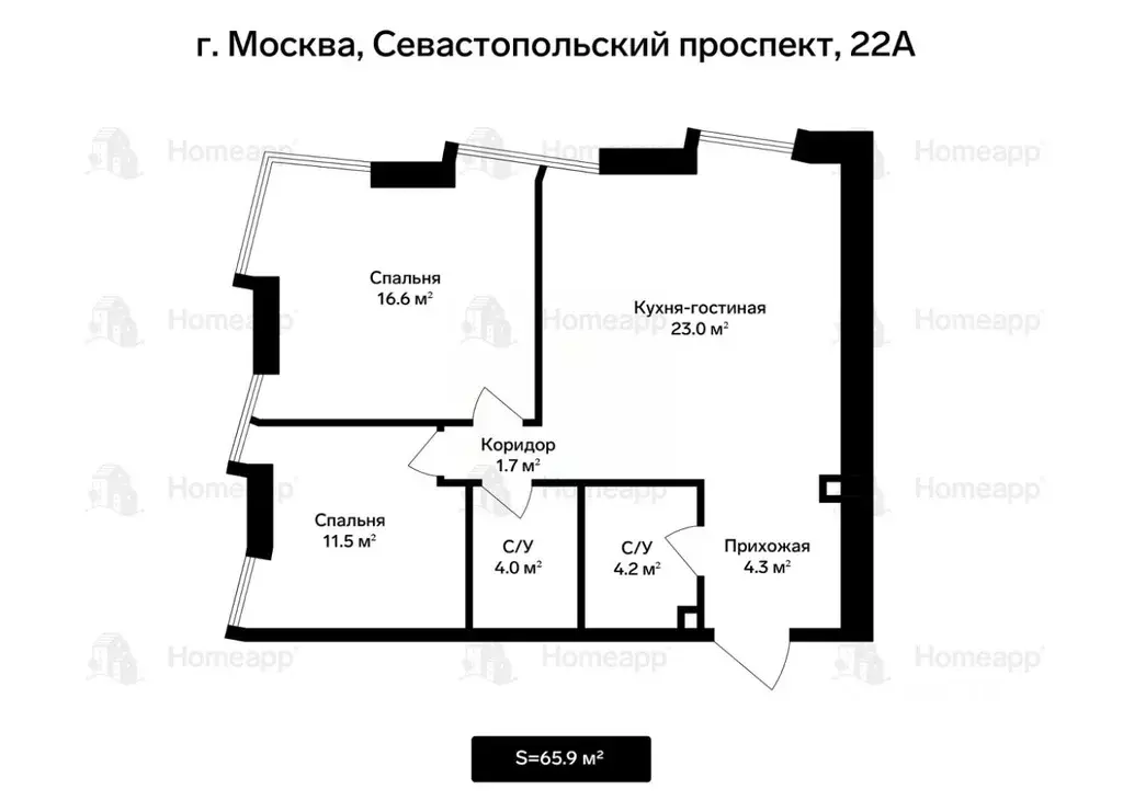 2-к кв. Москва Севастопольский просп., 22А (66.0 м) - Фото 2