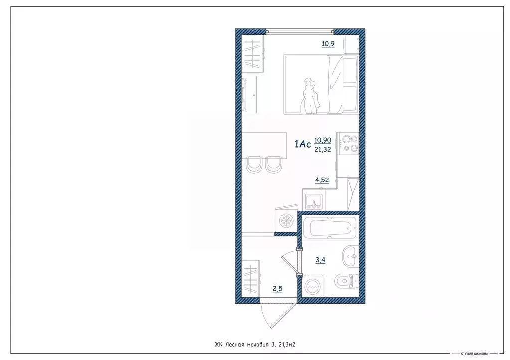 Студия Тверская область, Тверь ул. Левитана, 93А (21.3 м) - Фото 1