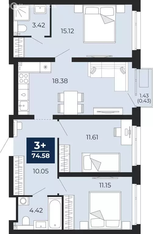 3-комнатная квартира: Тюмень, Арктическая улица, 16 (75.58 м) - Фото 1