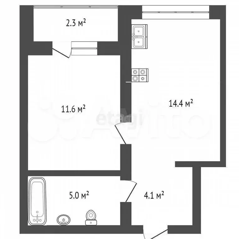 1-к. квартира, 35,1 м, 3/7 эт. - Фото 0