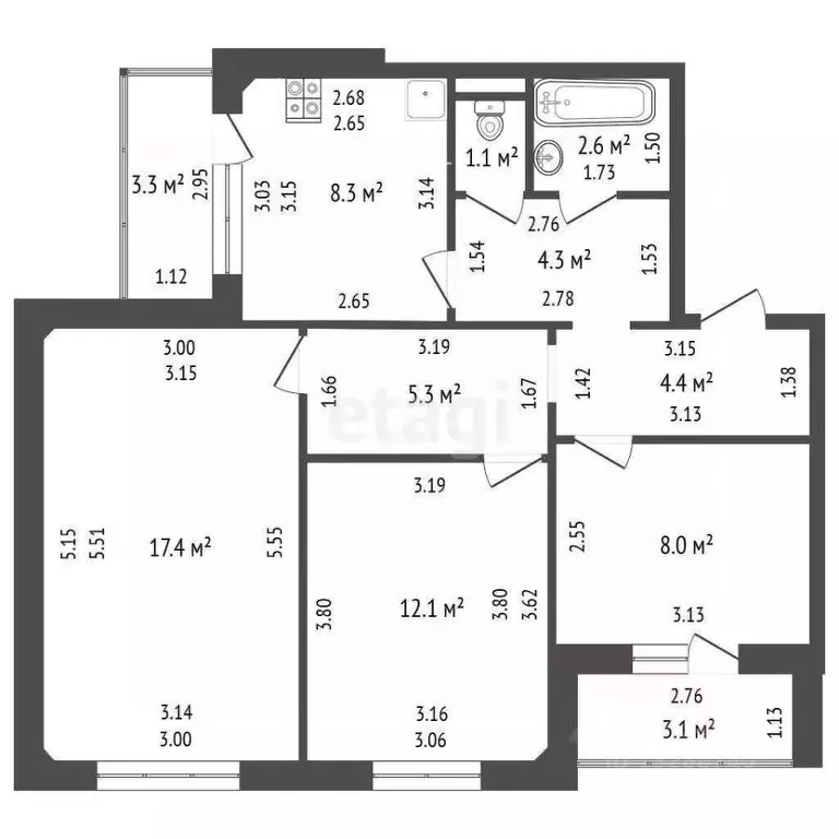 3-к кв. Орловская область, Орел ул. Бурова, 44 (63.5 м) - Фото 2