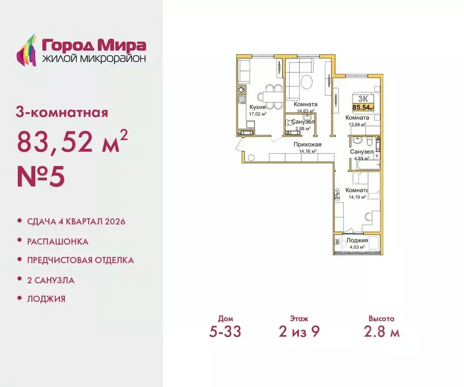 3-к кв. Крым, Симферополь ул. Батурина (83.52 м) - Фото 0