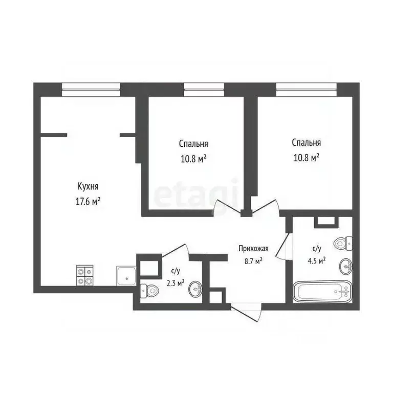 2-к кв. Тюменская область, Тюмень Харьковская ул., 74 (54.6 м) - Фото 1