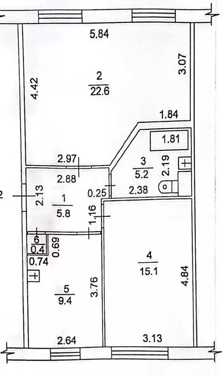 2-к. квартира, 58,5 м, 1/5 эт. - Фото 0