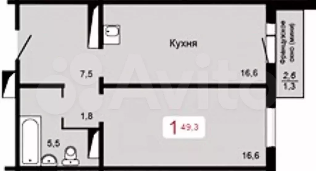 1-к. квартира, 49,3 м, 4/17 эт. - Фото 0