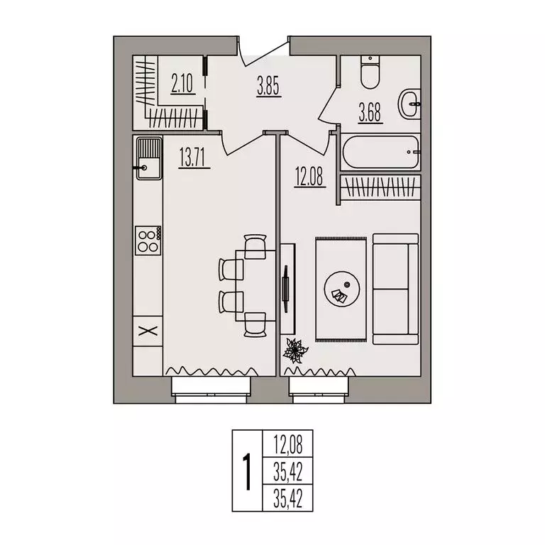 1-комнатная квартира: Волгоград, улица Землячки, 84/5 (35.42 м) - Фото 0