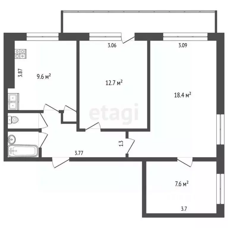 3-к кв. Самарская область, Самара просп. Кирова, 367 (58.0 м) - Фото 0