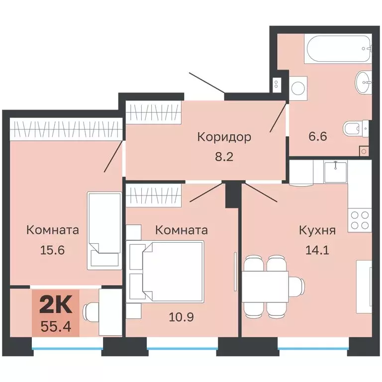 2-комнатная квартира: Пермь, Парковый проспект, 24 (55.4 м) - Фото 0