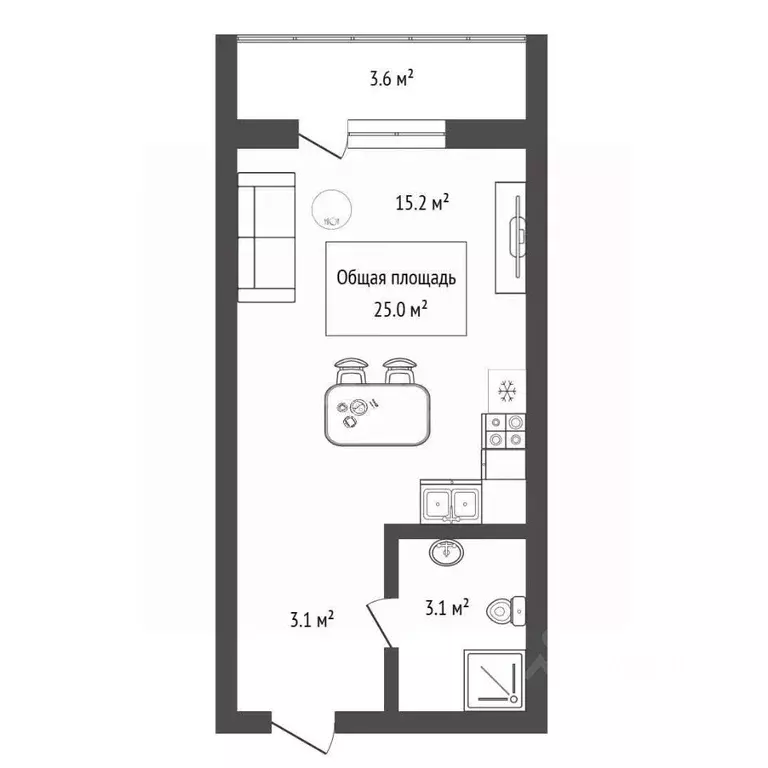 Студия Новосибирская область, Бердск ул. Белокаменная, 75 (25.0 м) - Фото 1
