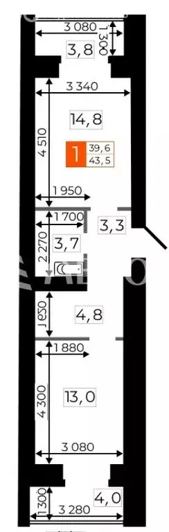1-комнатная квартира: Благовещенск, Литейная улица, 33 (43.5 м) - Фото 1