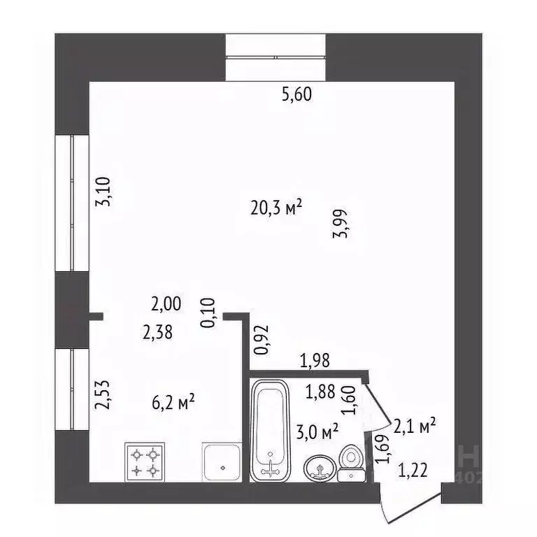 1-к кв. Башкортостан, Уфа ул. Блюхера, 4 (31.6 м) - Фото 1