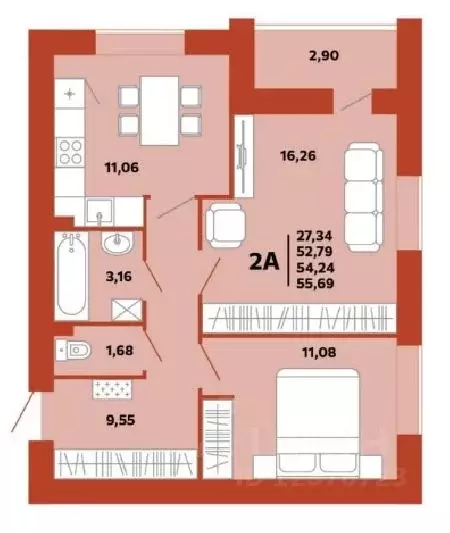 2-к кв. Пензенская область, Пенза ул. Герцена, 28 (54.24 м) - Фото 1