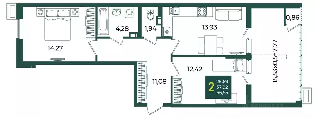2-к кв. Краснодарский край, Краснодар Образцово мкр,  (66.55 м) - Фото 1