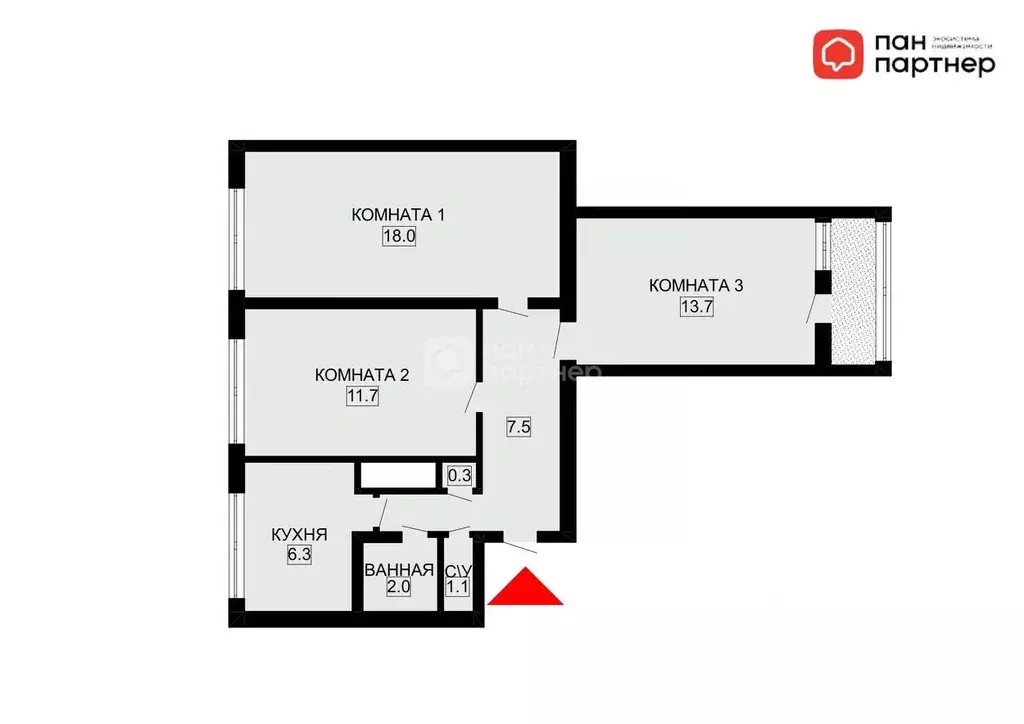 3-к кв. Санкт-Петербург Наличная ул., 40К1 (60.6 м) - Фото 2