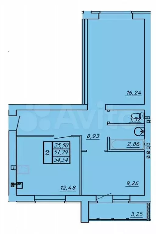 2-к. квартира, 52,9 м, 3/3 эт. - Фото 1