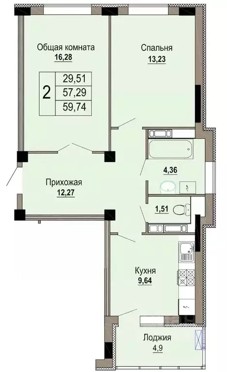 2-к кв. Белгородская область, Старый Оскол Степной мкр, 34 (59.74 м) - Фото 0