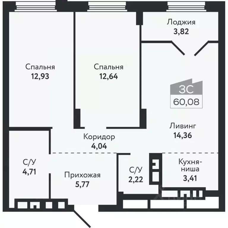 3-к кв. Томская область, Томск Черемошники мкр, ул. Бердская, 14/3 ... - Фото 2