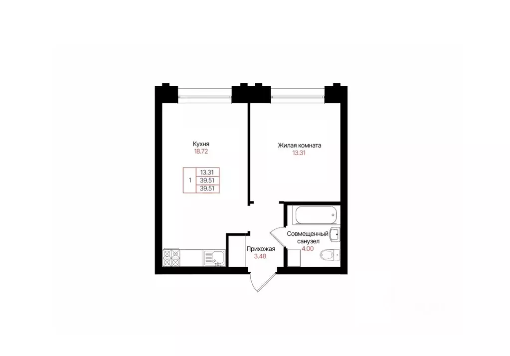 1-к кв. Татарстан, Казань Лето жилой комплекс (39.51 м) - Фото 2