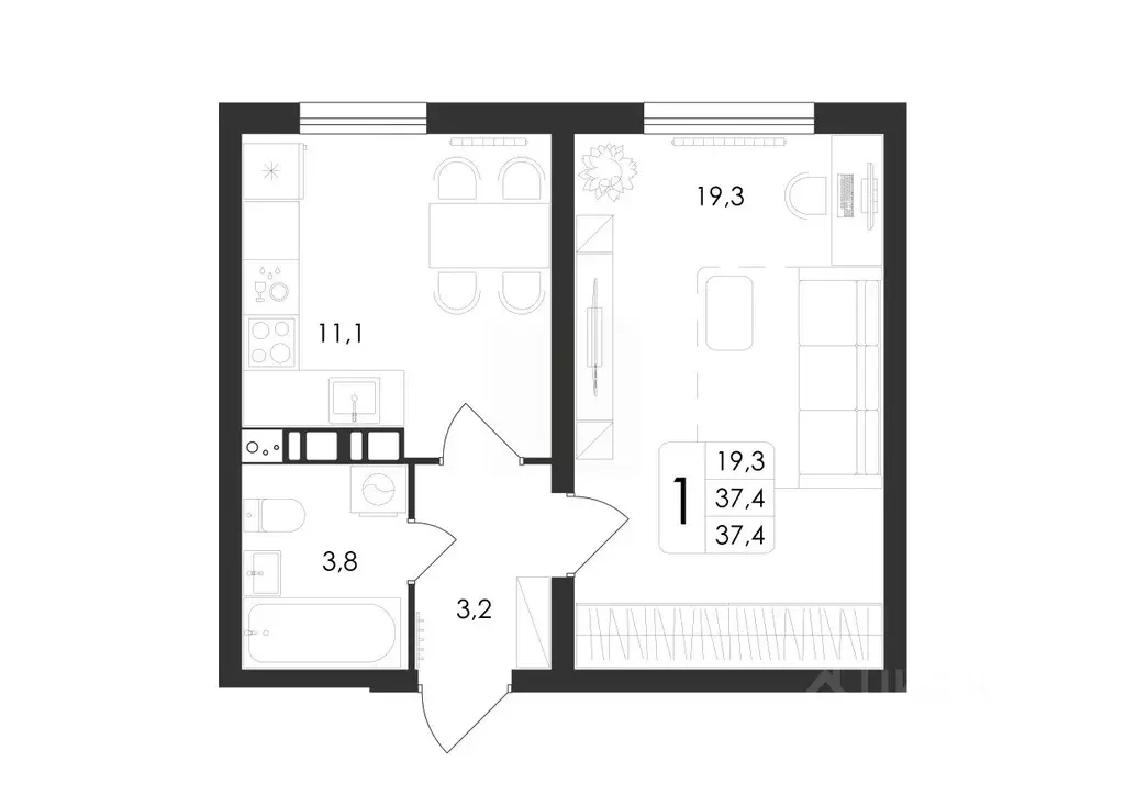 1-к кв. Воронежская область, Рамонский район, с. Ямное Счастье жилой ... - Фото 1
