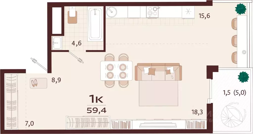 1-к кв. Крым, Ялта ул. Спендиарова, 5 (59.4 м) - Фото 1