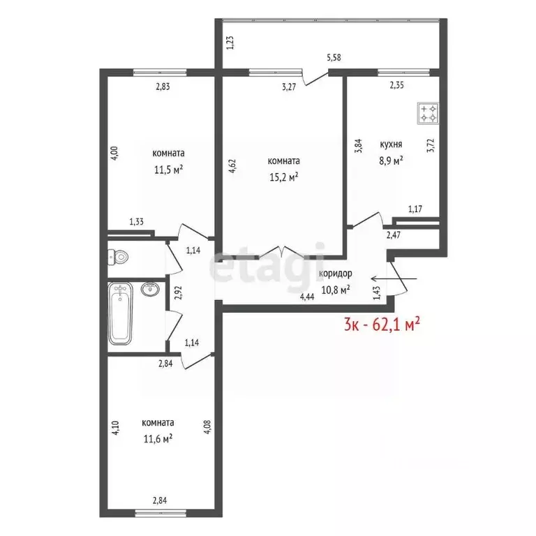 3-к кв. Свердловская область, Екатеринбург ул. Атмосферная, 11 (62.1 ... - Фото 1
