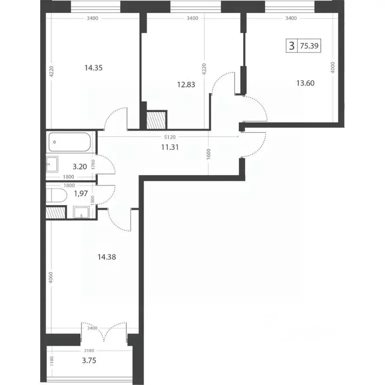 3-к кв. Тверская область, Тверь Южный мкр,  (75.39 м) - Фото 2