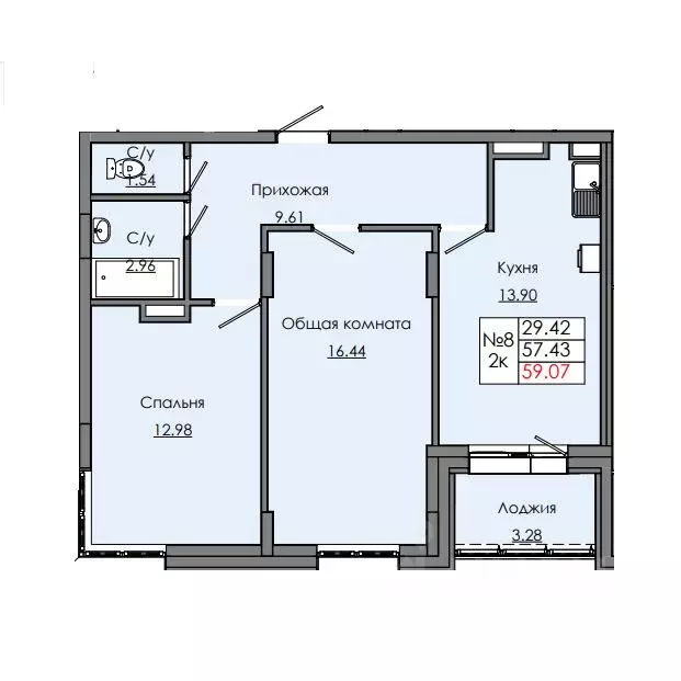 2-к кв. Саха (Якутия), Якутск  (59.07 м) - Фото 1