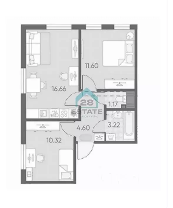 2-к кв. Санкт-Петербург ул. Маршала Казакова, 21к2Д (47.57 м) - Фото 2