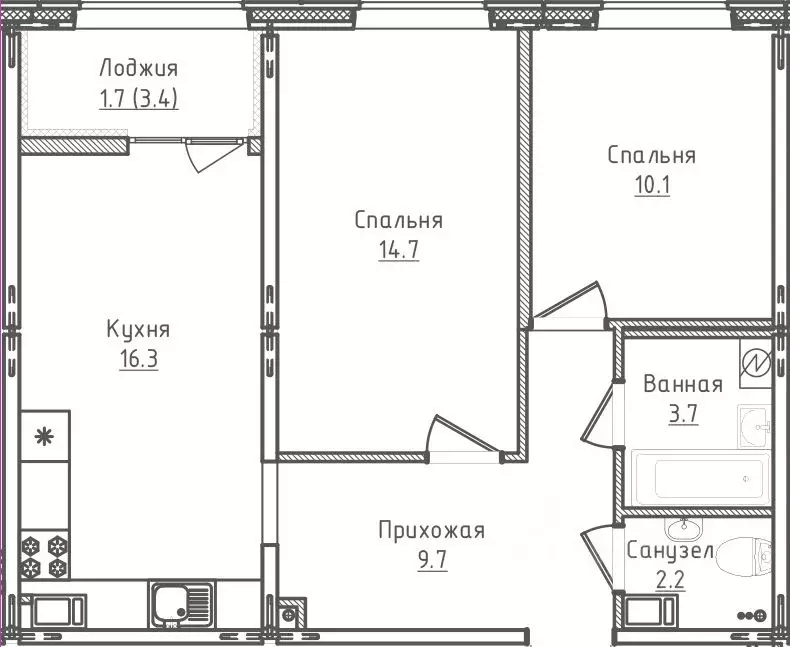 2-к кв. Новгородская область, Великий Новгород ул. Королева, 13 (58.4 ... - Фото 1