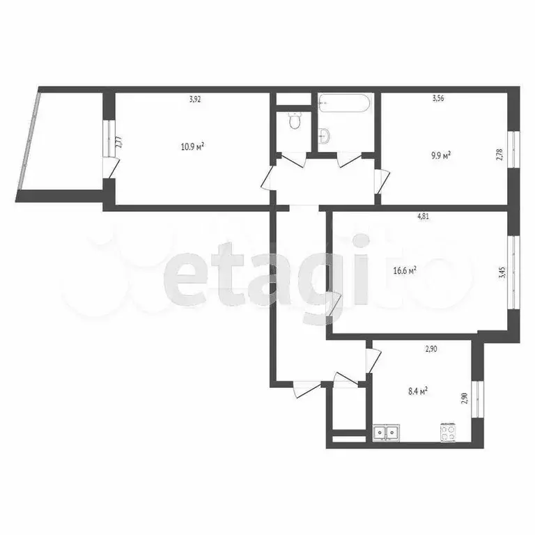 3-к. квартира, 61,9 м, 7/9 эт. - Фото 0
