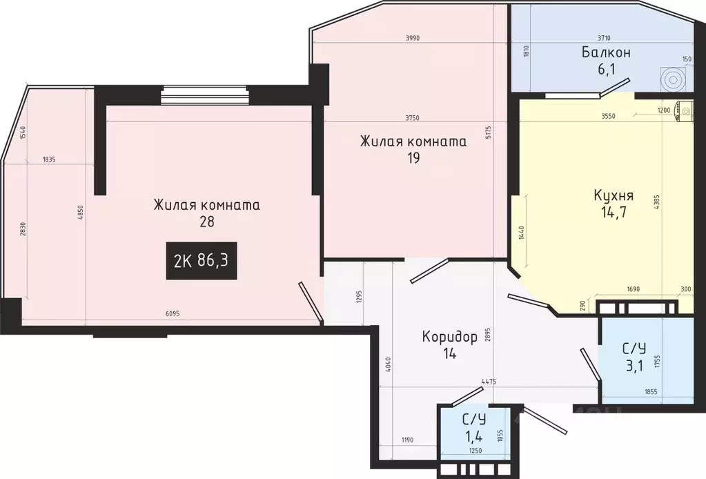 2-к кв. Ставропольский край, Ставрополь № 28 мкр,  (86.3 м) - Фото 1
