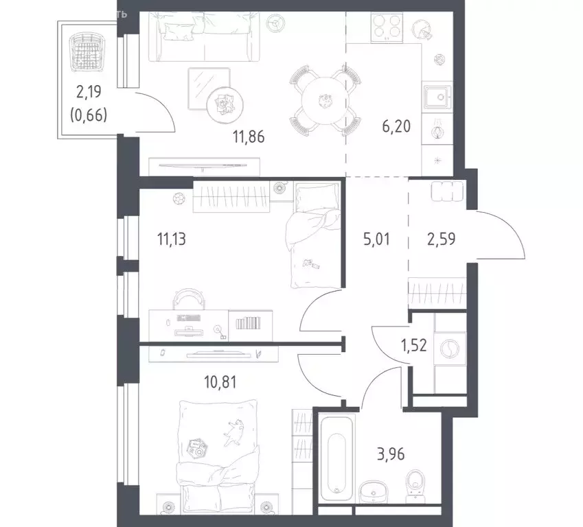 2-комнатная квартира: Ленинский городской округ, ЖК Новое Видное, 17 ... - Фото 1