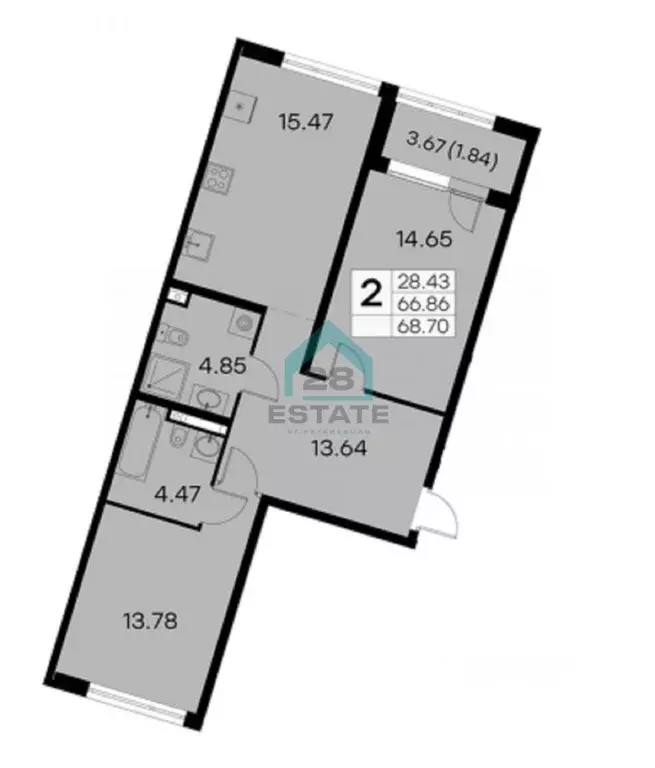 2-к кв. Санкт-Петербург ул. Челюскина, 10 (68.7 м) - Фото 2