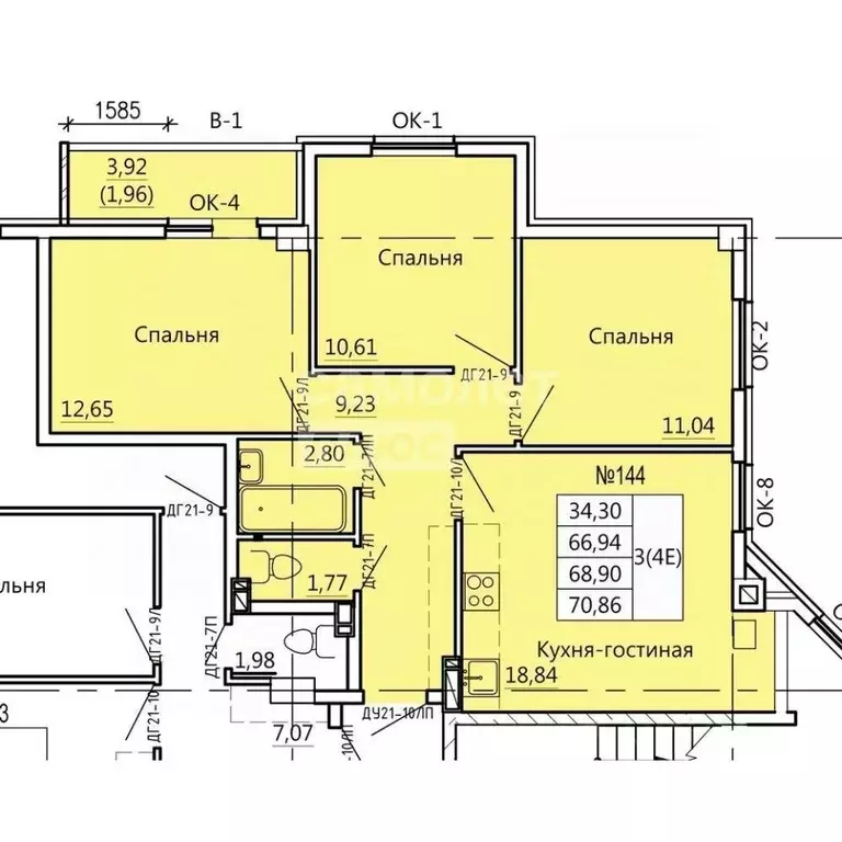 4-к кв. Курская область, Курск Театральная ул., 18 (66.32 м) - Фото 1