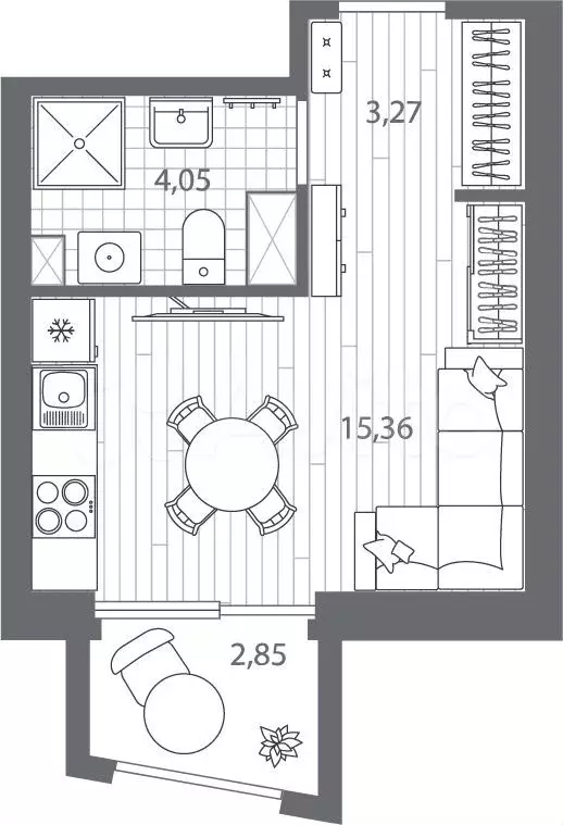 Квартира-студия, 23,5м, 6/13эт. - Фото 1