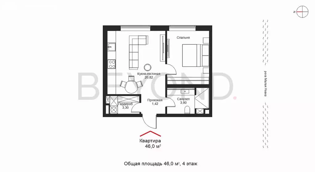 1-комнатная квартира: Санкт-Петербург, Петровская коса, 1к2 (46 м) - Фото 0