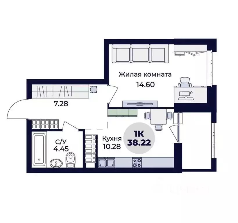 Квартира, 1 комната, 35.9 м - Фото 0