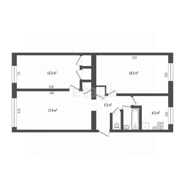 3-к кв. Омская область, Омск наб. Иртышская, 15 (62.4 м) - Фото 1