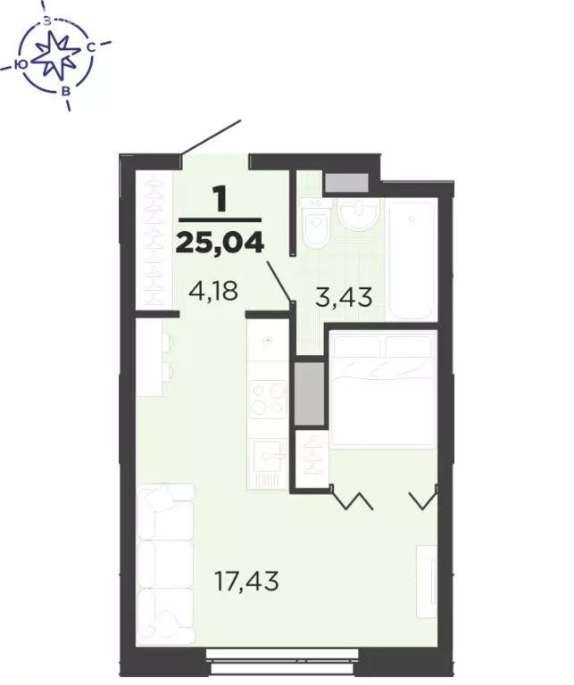 Квартира-студия: Рязань, улица Александра Полина, 3 (25.04 м) - Фото 0