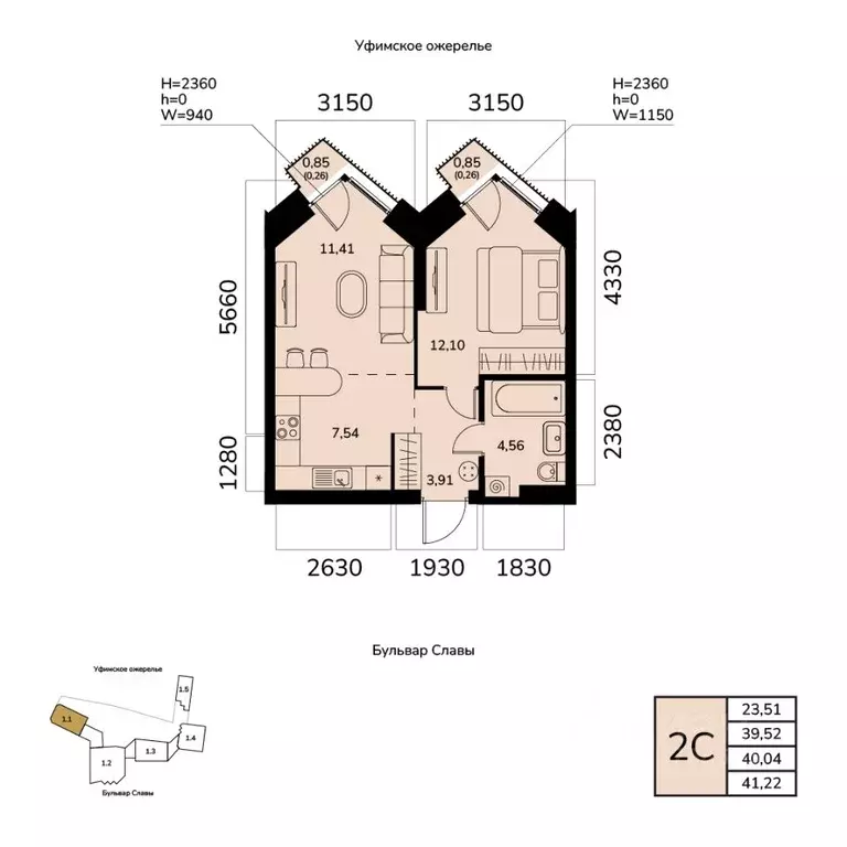 2-к кв. Башкортостан, Уфа ул. Чудинова (40.04 м) - Фото 1