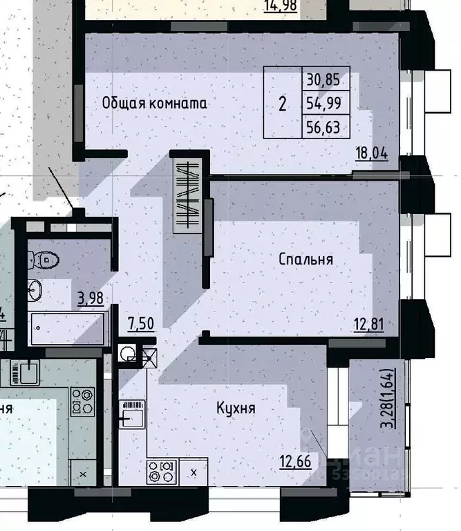 2-к кв. Саха (Якутия), Якутск пос. Геологов,  (56.63 м) - Фото 0