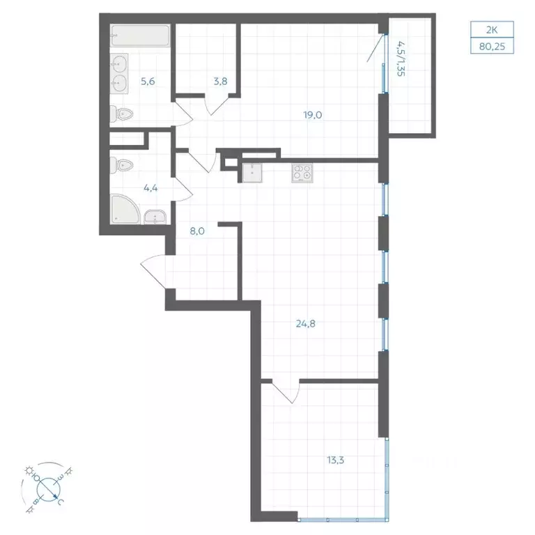 2-к кв. Челябинская область, Челябинск Клевер жилой комплекс (80.25 м) - Фото 1
