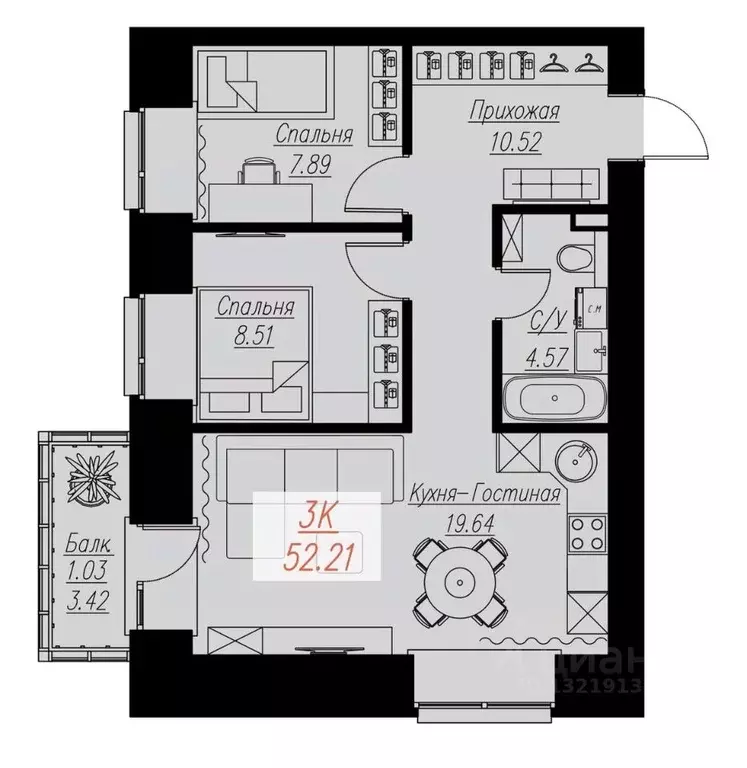 2-к кв. Красноярский край, Красноярск Семафорная ул., 441а (52.21 м) - Фото 0