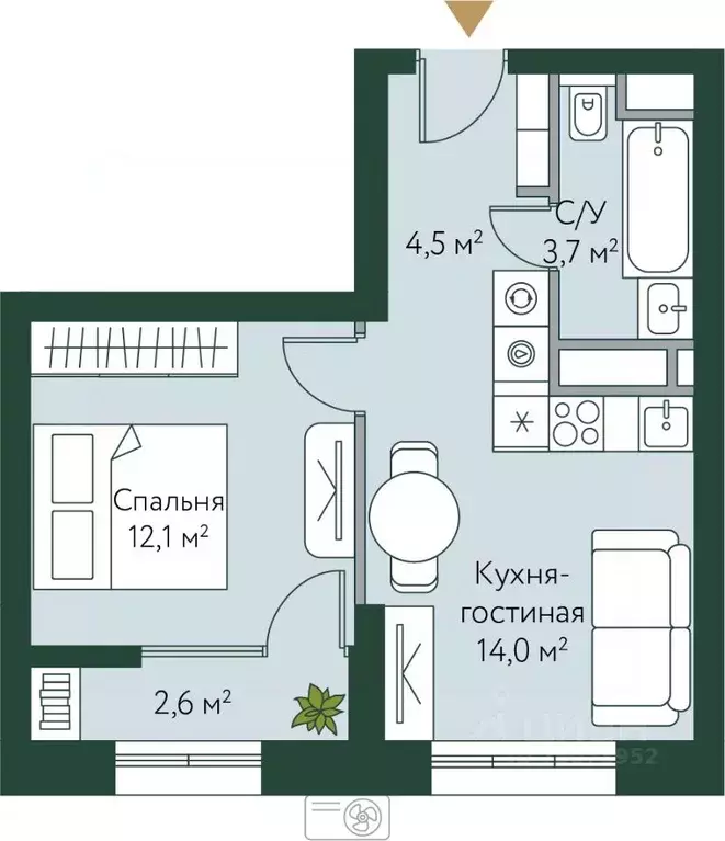 1-к кв. Волгоградская область, Волгоград Новосибирская ул., 74 (36.9 ... - Фото 0