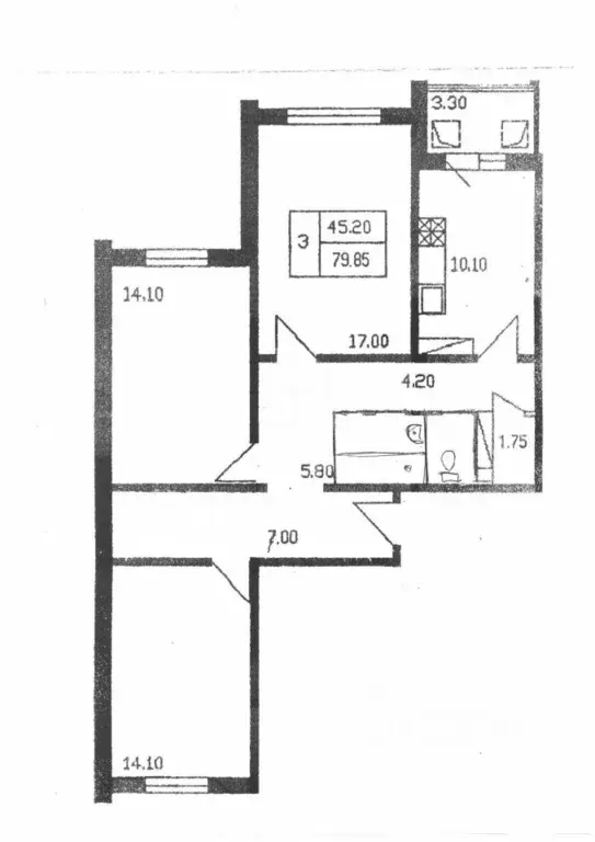 3-к кв. Санкт-Петербург просп. Просвещения, 34 (80.0 м) - Фото 2