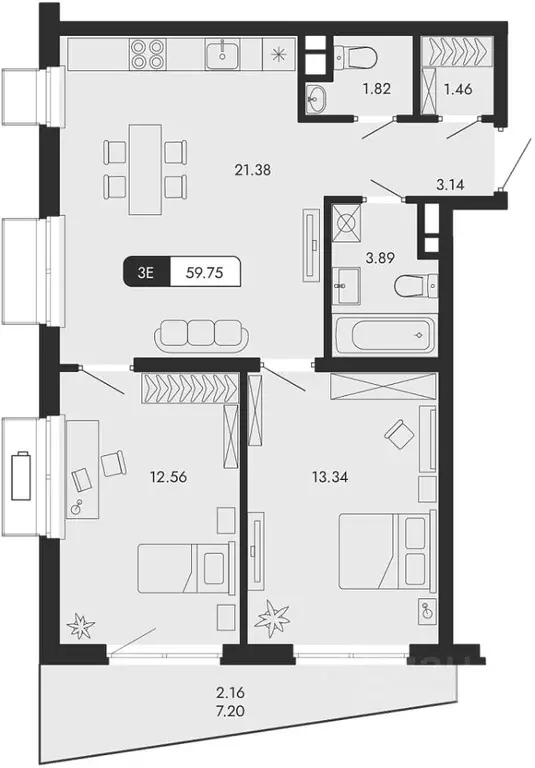 3-к кв. Крым, Алушта  (59.75 м) - Фото 0