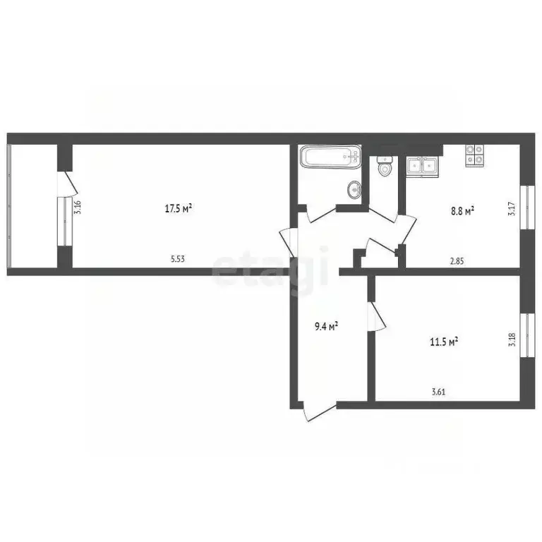 2-к кв. Ямало-Ненецкий АО, Ноябрьск ул. Изыскателей, 40А (51.5 м) - Фото 2