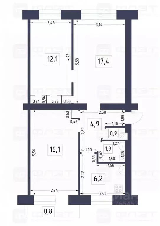 3-к кв. Татарстан, Казань ул. Наки Исанбета, 57 (61.1 м) - Фото 2