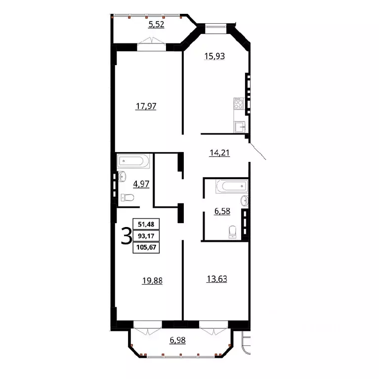 3-к кв. Волгоградская область, Волгоград ул. Покрышкина, 2 (105.67 м) - Фото 1