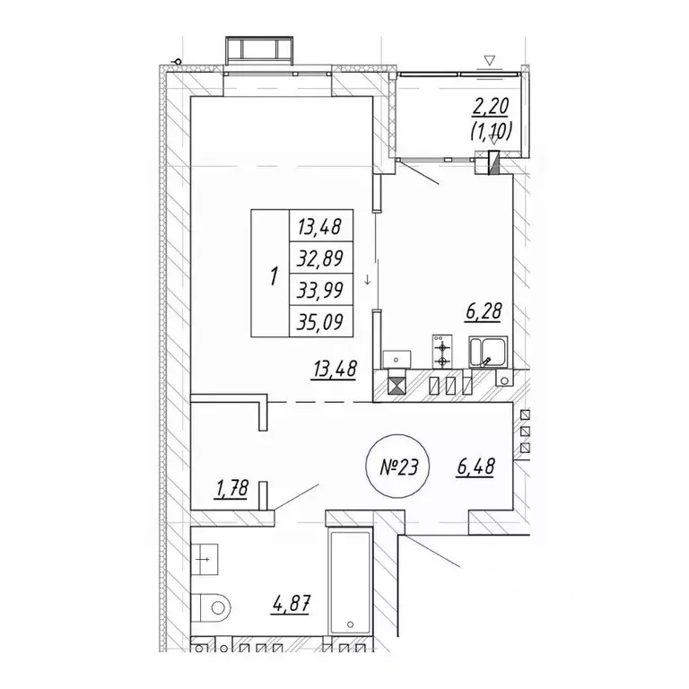 1-к кв. Калининградская область, Зеленоградск  (33.99 м) - Фото 2